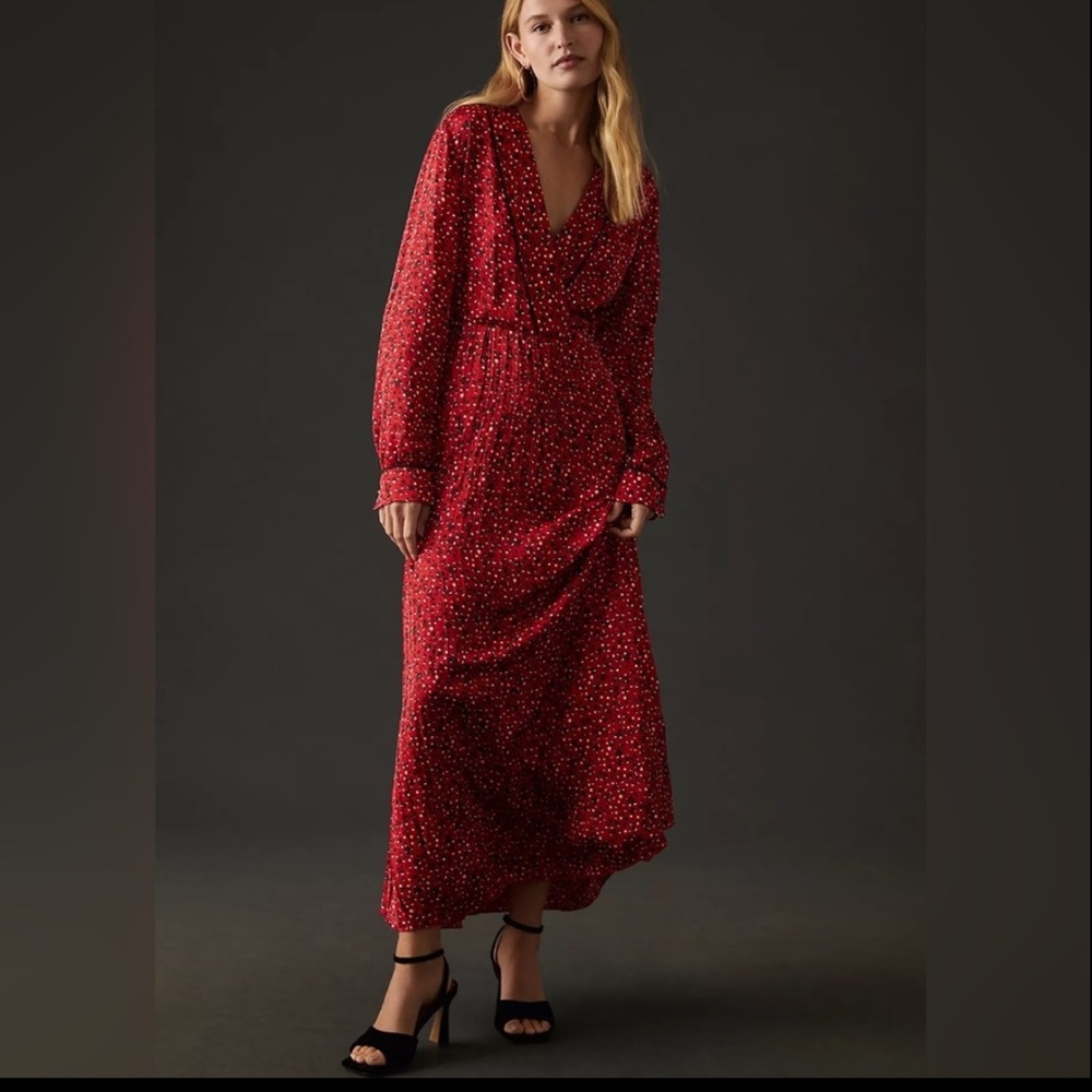 Scotch & Soda Long Pleated Red Black Maxi Shirt Dress Career Wedding Guest SZ M‎